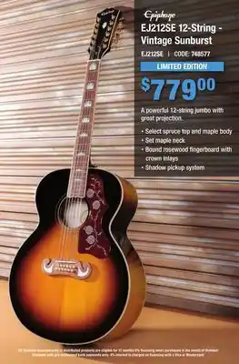Long & McQuade Epiphone ej200se 12-string electric-acoustic guitar - vintage sunburst offer