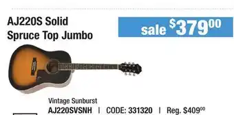 Long & McQuade Epiphone aj220s solid spruce top jumbo - vintage sunburst offer