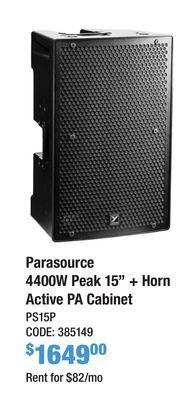 Long & McQuade Yorkville parasource 4400 watt peak 15-inch+horn active pa cabinet offer