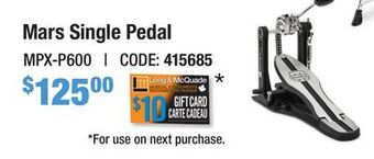 Long & McQuade Mapex mars p600 single pedal offer