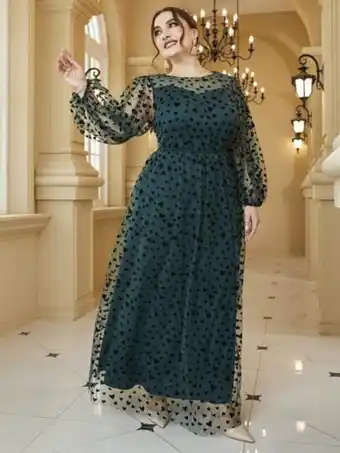 SheIn Plus lantern sleeve heart mesh dress offer