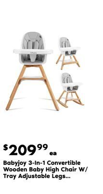 Real Canadian Superstore Babyjoy 3-in-1 convertible wooden baby high chair w/ tray adjustable legs cushion gray offer
