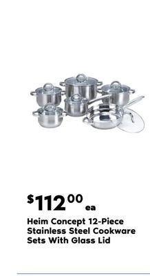 Real Canadian Superstore Heim concept 12-piece stainless steel cookware sets with glass lid offer