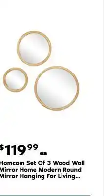 Real Canadian Superstore Homcom set of 3 wood wall mirror home modern round mirror hanging for living room bedroom natural offer