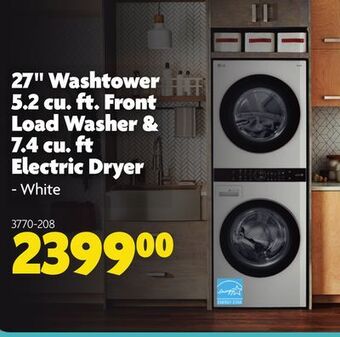 Home Hardware 27" washtower 5.2 cu. ft. front load washer & 7.4 cu. ft electric dryer - white offer