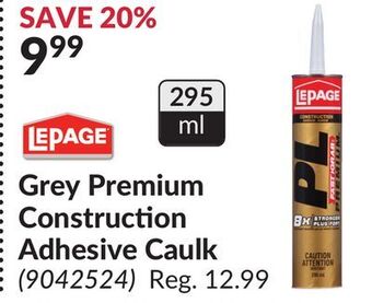 Princess Auto Grey premium construction adhesive caulk offer