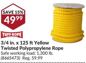 Princess Auto 3/4 in. x 125 ft yellow twisted polypropylene rope offer