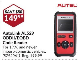 Princess Auto Autolink al529 obdii/eobd code reader offer