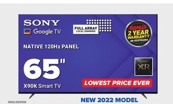 Visions Electronics Sony native 120hz panel 65" x90k smart tv offer