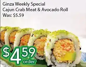Ample Food Market Ginza weekly special cajun crab meat & avocado roll offer