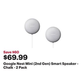 Best Buy Google nest mini (2nd gen) smart speaker - chalk - 2 pack offer
