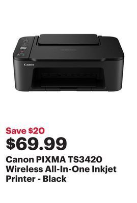 Best Buy Canon pixma ts3420 wireless all-in-one inkjet printer - black offer