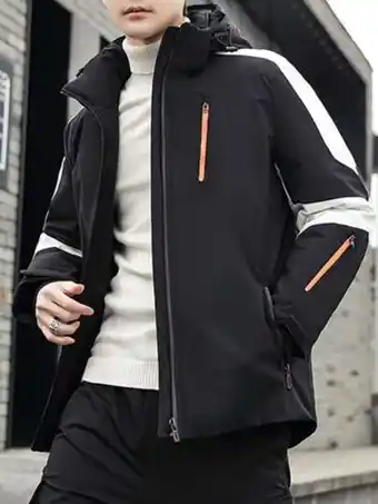 SheIn Men colorblock drawstring hooded zip up down coat offer