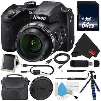 Best Buy Nikon coolpix b500 digital camera (black) 26506 + 64gb sdxc class 10 memory card + flexible tripod with gripping rubber offer