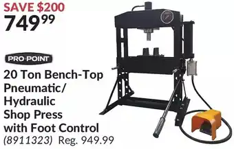 Princess Auto Pro.point 20 ton bench-top pneumatic/hydraulic shop press with foot control offer