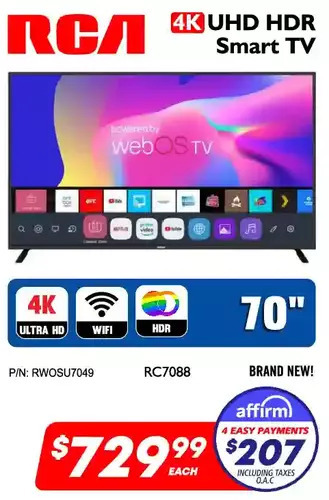Factory Direct Rca 4k uhd hdr smart tv 70" offer