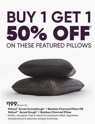 Sleep Country Malouf zoned activedough + bamboo charcoal pillow or malouf zoned dough + bamboo charcoal pillow offer