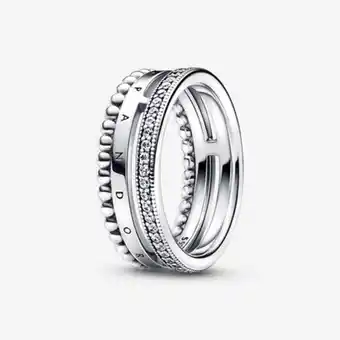 Pandora Bague pavé perle et logo pandora signature offer