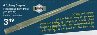Princess Auto 4 ft army surplus fibreglass tent pole offer