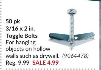 Princess Auto 50 pk 3/16 x 2 in. toggle bolts offer