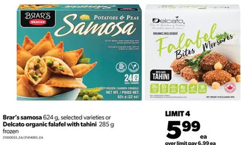Real Canadian Superstore Brar's samosa or delcato organic falafel with tahini offer
