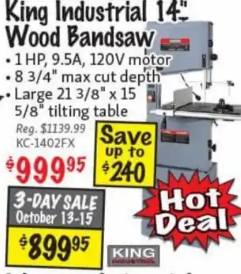 KMS Tools King Industrial 14" Wood Bandsaw offer