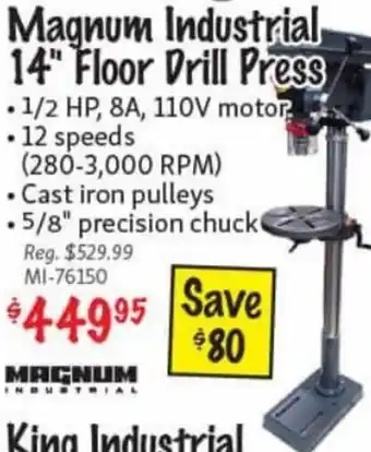 KMS Tools Magnum Industrial 14" Floor Drill Press offer