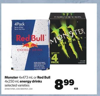 Real Canadian Superstore Monster, 4x473 ml or red bull, 4x250 ml energy drinks offer
