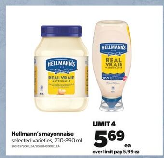 Real Canadian Superstore Hellmann's mayonnaise, 710-890 ml offer