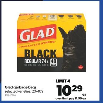 Real Canadian Superstore Glad garbage bags, 20-40's offer