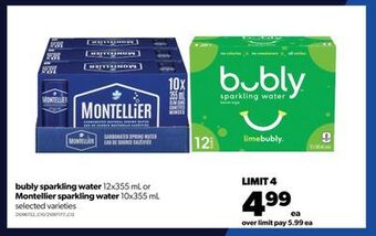 Real Canadian Superstore Bubly sparkling water, 12x355 ml or montellier sparkling water, 10x355 ml offer