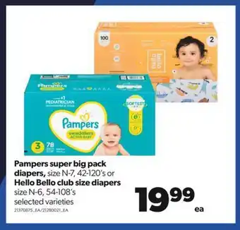 Real Canadian Superstore Pampers super big pack diapers, size n-7, 42-120's or hello bello club size diapers size n-6, 54-108's offer