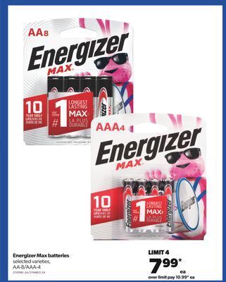 Real Canadian Superstore Energizer max batteries, aa-8/aaa-4 offer