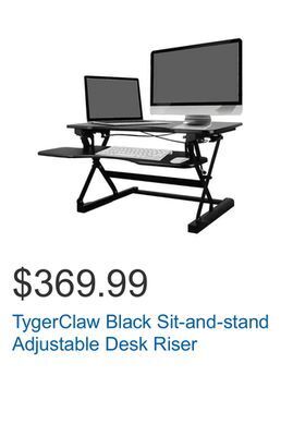 Costco Tygerclaw black sit-and-stand adjustable desk riser offer