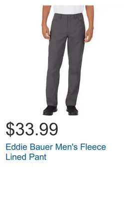 Costco Eddie bauer men's fleece lined pant offer