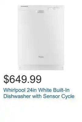 Costco Whirlpool 24in white built-in dishwasher with sensor cycle offer