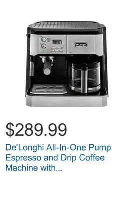Costco De'longhi all-in-one pump espresso and drip coffee machine with advanced cappuccino system offer