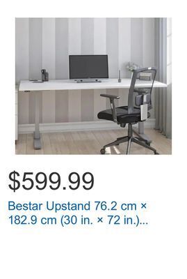 Costco Bestar upstand 76.2 cm × 182.9 cm (30 in. × 72 in.) height-adjustable desk offer