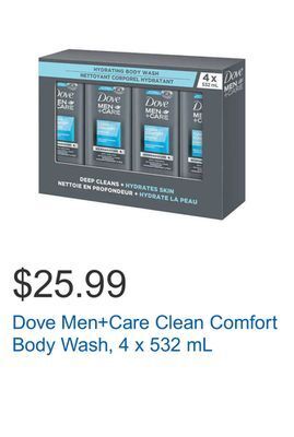 Costco Dove men+care clean comfort body wash, 4 x 532 ml offer