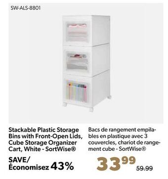 Shopper+ Stackable plastic storage bins with front-open lids, cube storage organizer cart, white - sortwise offer