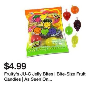 Showcase Fruity's ju-c jelly bites | bite-size fruit candies | as seen on social! | add 4 to cart, 4th is free! offer
