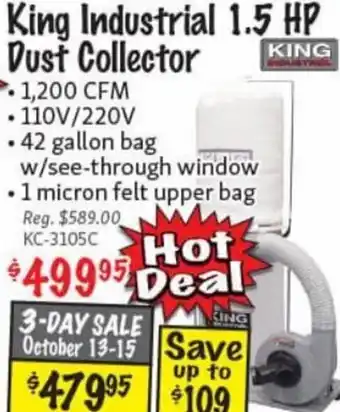 King Industrial 1.5 HP Dust Collector