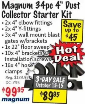 KMS Tools Magnum 34pc 4" Dust Collector Starter Kit offer