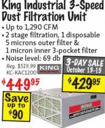 King Industrial 3-Speed Dust Filtration Unit
