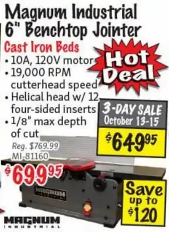 KMS Tools Magnum Industrial 6" Benchtop Jointer offer