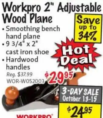 KMS Tools Workpro 2" Adjustable Wood Plane offer