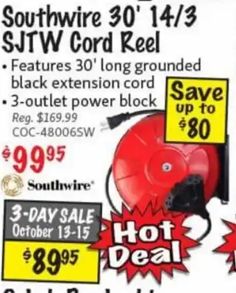 KMS Tools Southwire 30' 14/3 SJTW Cord Reel offer