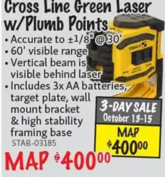 Stabila Cross Line Green Laser w/Plumb Points