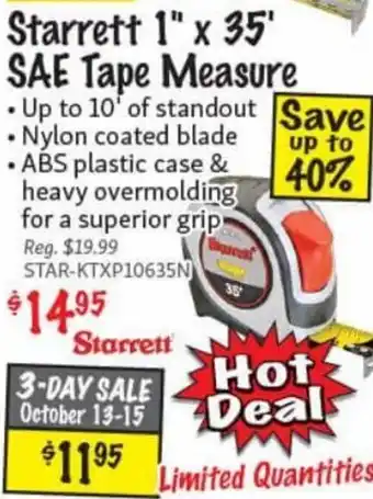 Starrett 1" x 35' SAE Tape Measure
