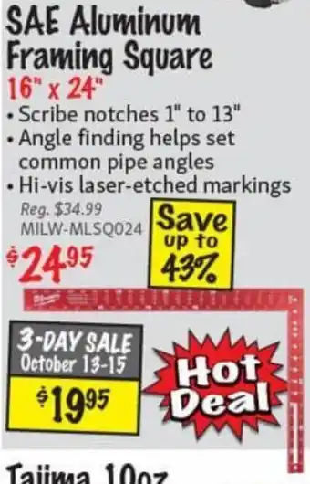 KMS Tools SAE Aluminum Framing Square 16" x 24" offer